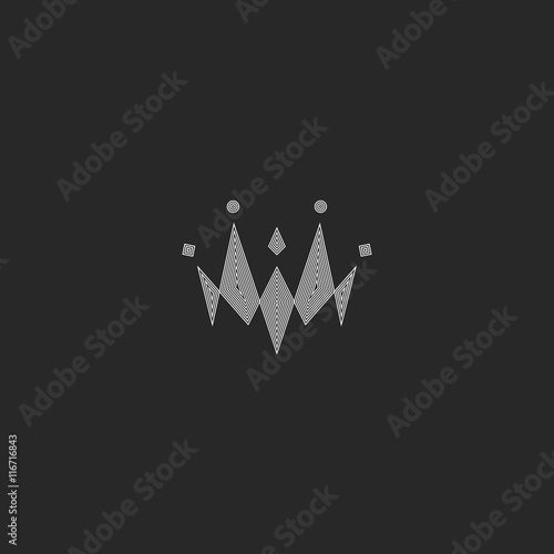 Crown logo monogram, black and white simple princess tiara icon, vintage royal hotel emblem
