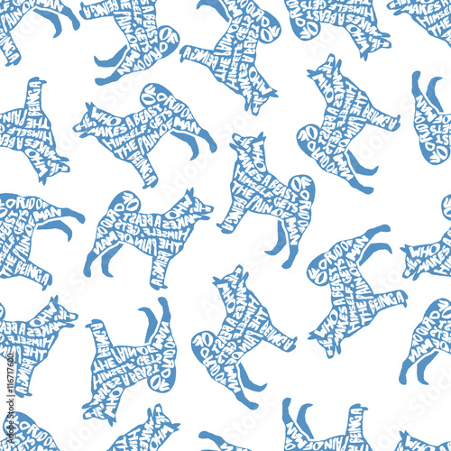 Typographic seamless pattern with dog silhouette