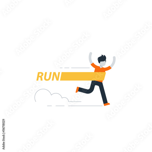 Running man, finish line, first winner, healthy lifestyle, marathon competition, triathlon contest, sport activity event
