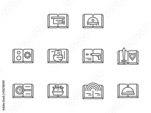 Genres of stories black line vector icons set