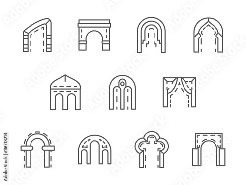 Arches black line vector icons set