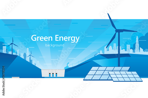 Vector illustration of eco energy with cityscape.