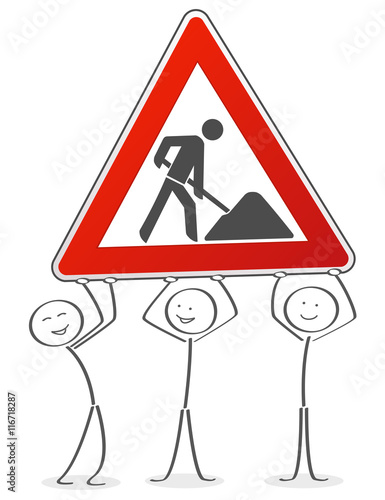 Strichmännchen heben Arbeit Schild 