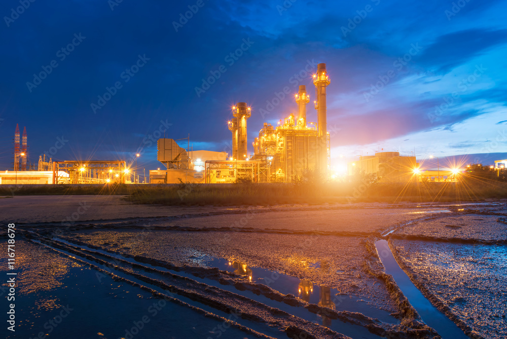 Glow light of petrochemical industry on sunset.