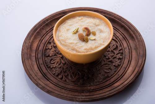 sweet Kheer or khir payasa, gil-e-firdaus, fereni also known as Sheer Khurma Seviyan, popular sweet dish photo