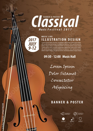 Violin, Musical instrument design realistic style and A4 poster