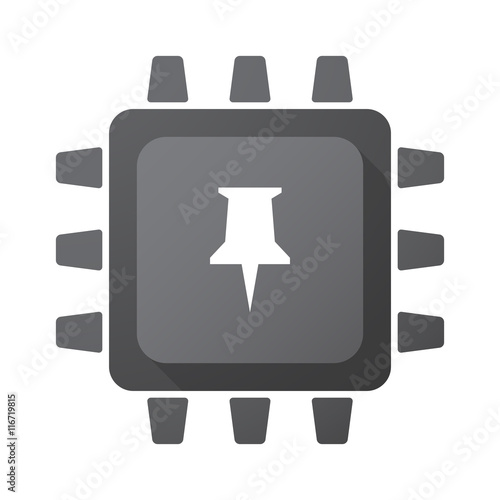 Isolated CPU chip icon with a push pin