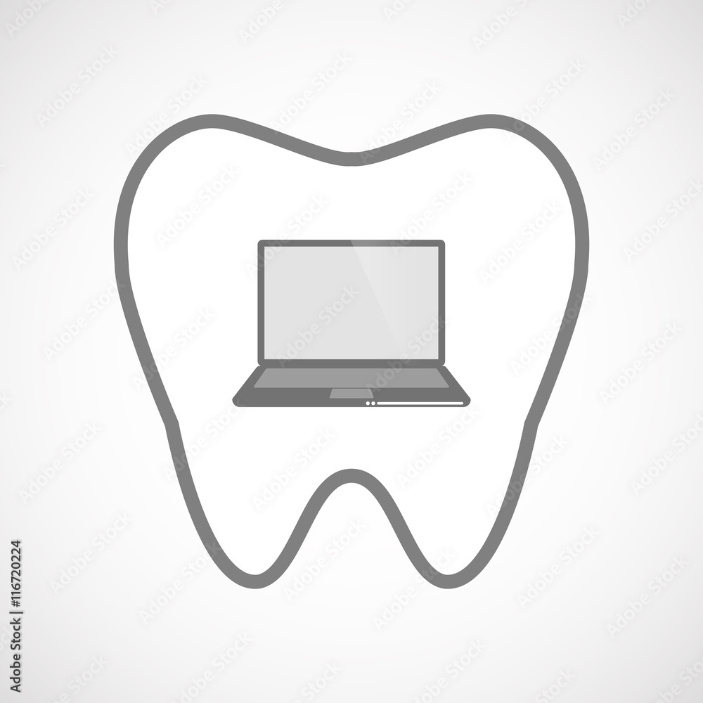 Obraz premium Isolated line art tooth icon with a laptop