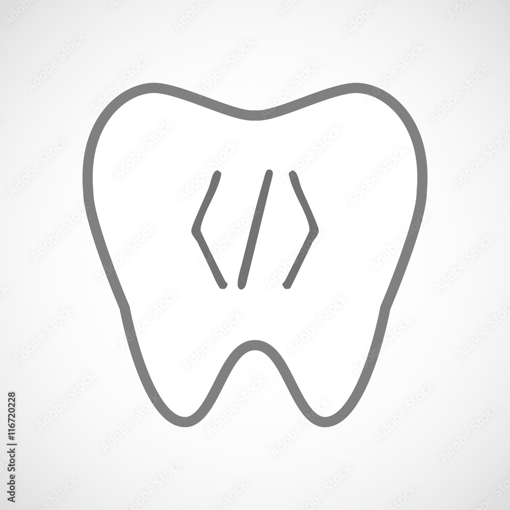 Obraz premium Isolated line art tooth icon with a code sign