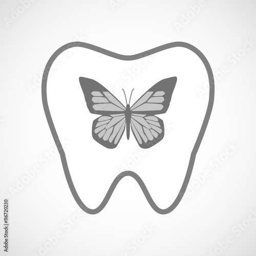 Isolated line art tooth icon with a butterfly