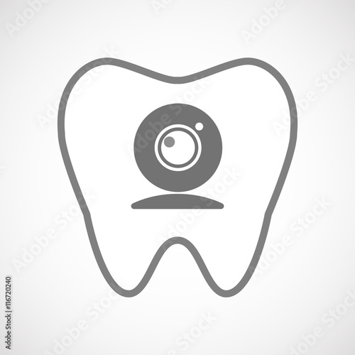 Isolated line art tooth icon with a web cam