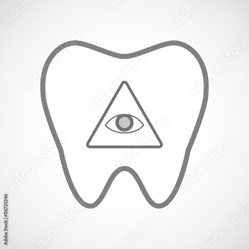 Isolated line art tooth icon with an all seeing eye