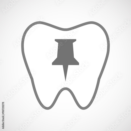 Isolated line art tooth icon with a push pin