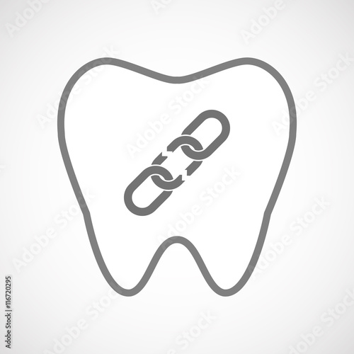 Isolated line art tooth icon with a broken chain