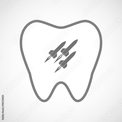 Isolated line art tooth icon with missiles