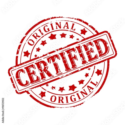 Damaged round red stamped - certified, original - vector eps