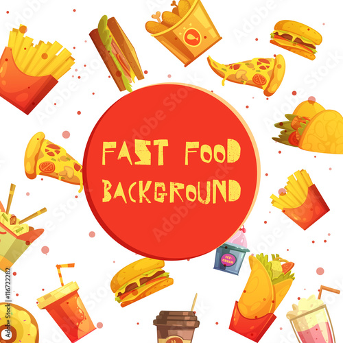 Fast Food  Decorative Background Retro Cartoon 