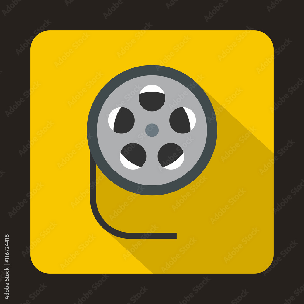 Film reel icon in flat style on a yellow background