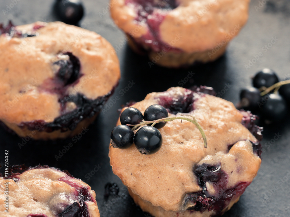 Muffins with black currant close up Muffins with black currant close up