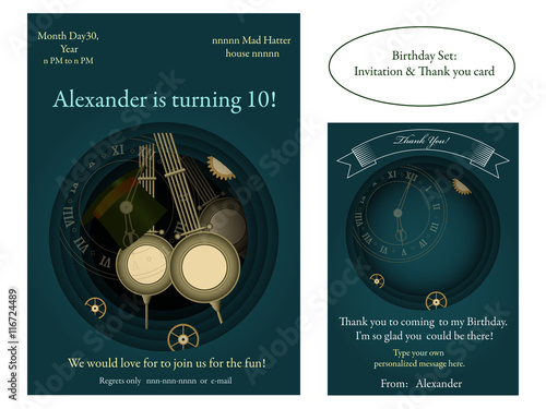 Alice in Wonderland. Mad tea party Birthday Invitation.
