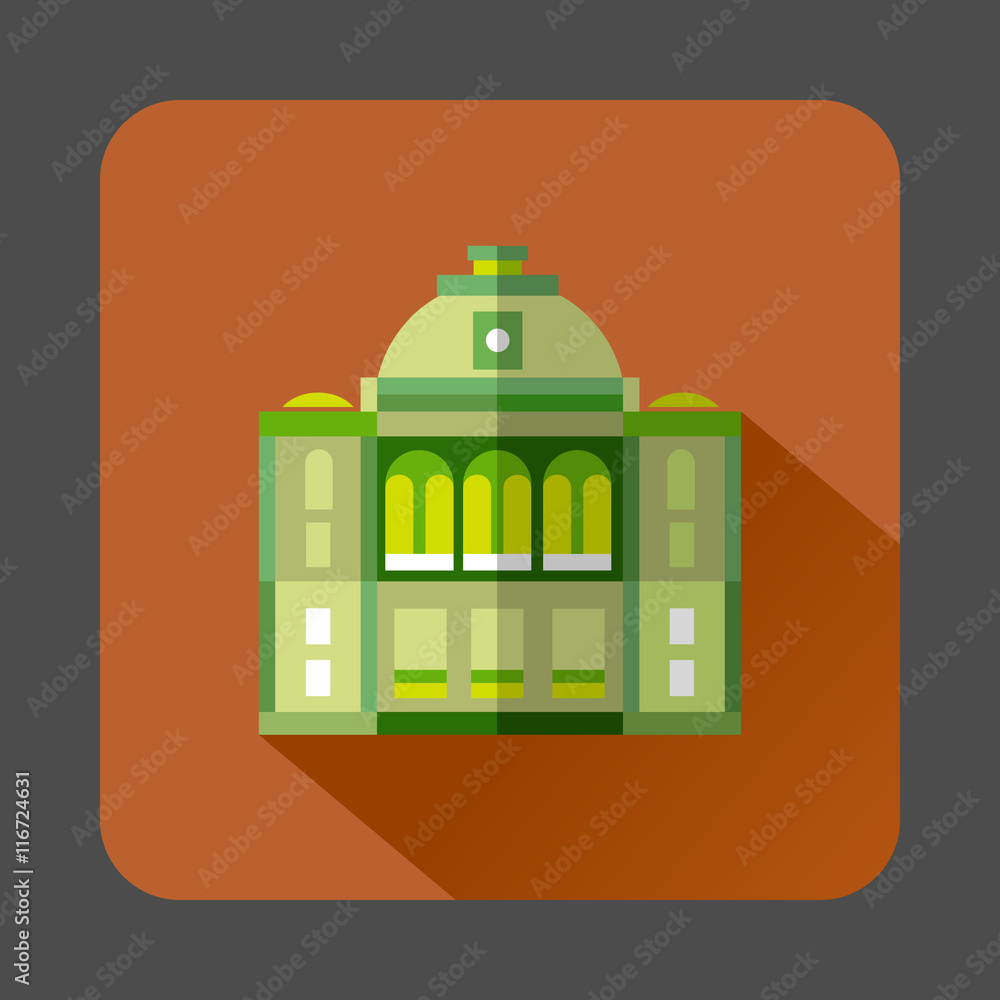 The building with the dome icon in flat style on a russet background