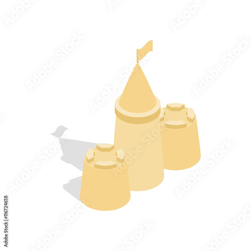 Sandcastle icon in isometric 3d style on a white background