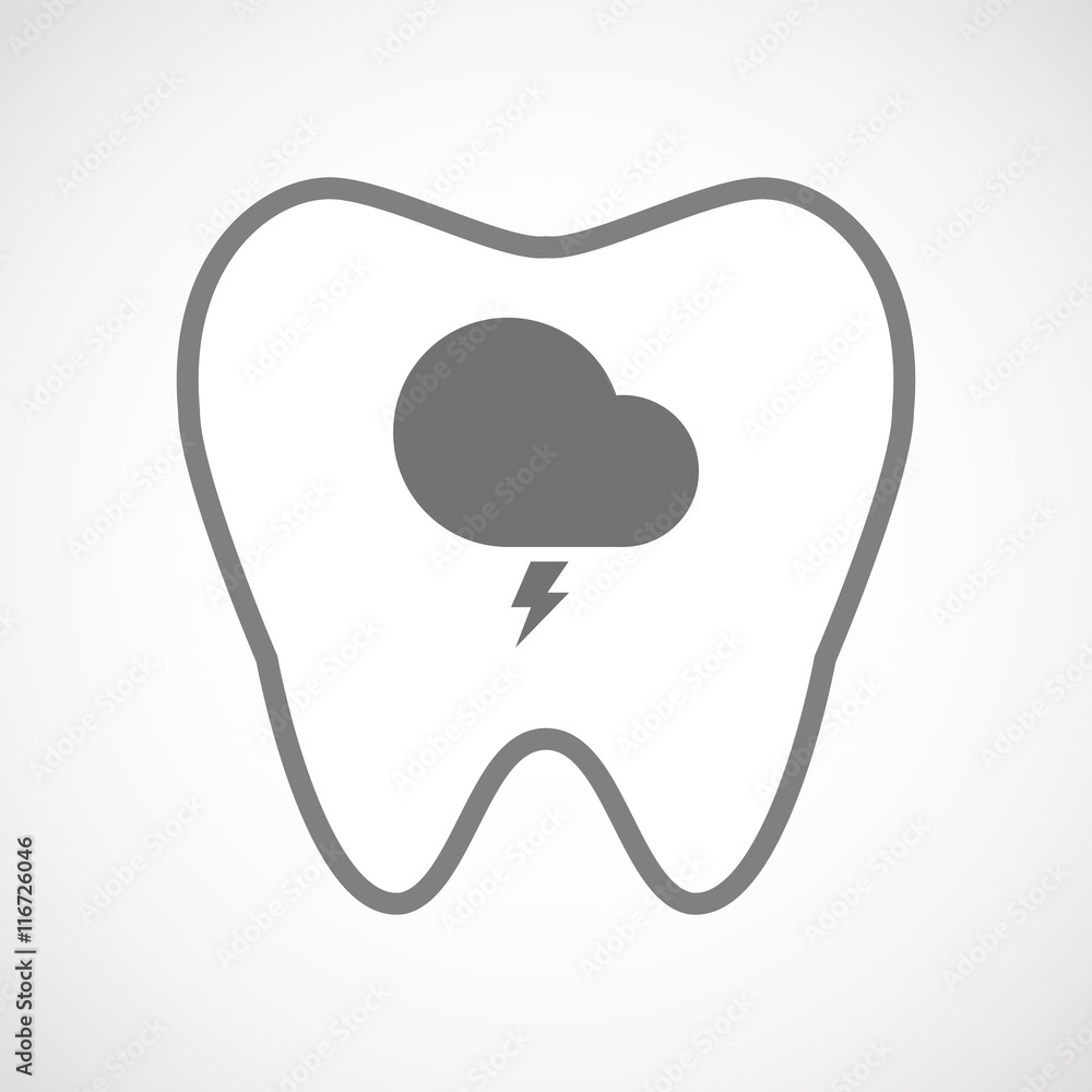 Obraz premium Isolated line art tooth icon with a stormy cloud