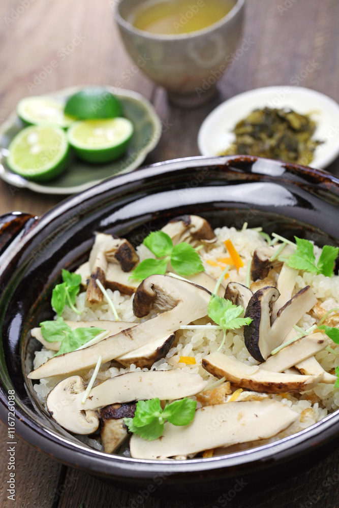 matsutake gohan, rice cooked with matsutake mushroom, japanese food matsutake gohan, rice cooked with matsutake mushroom, japanese food