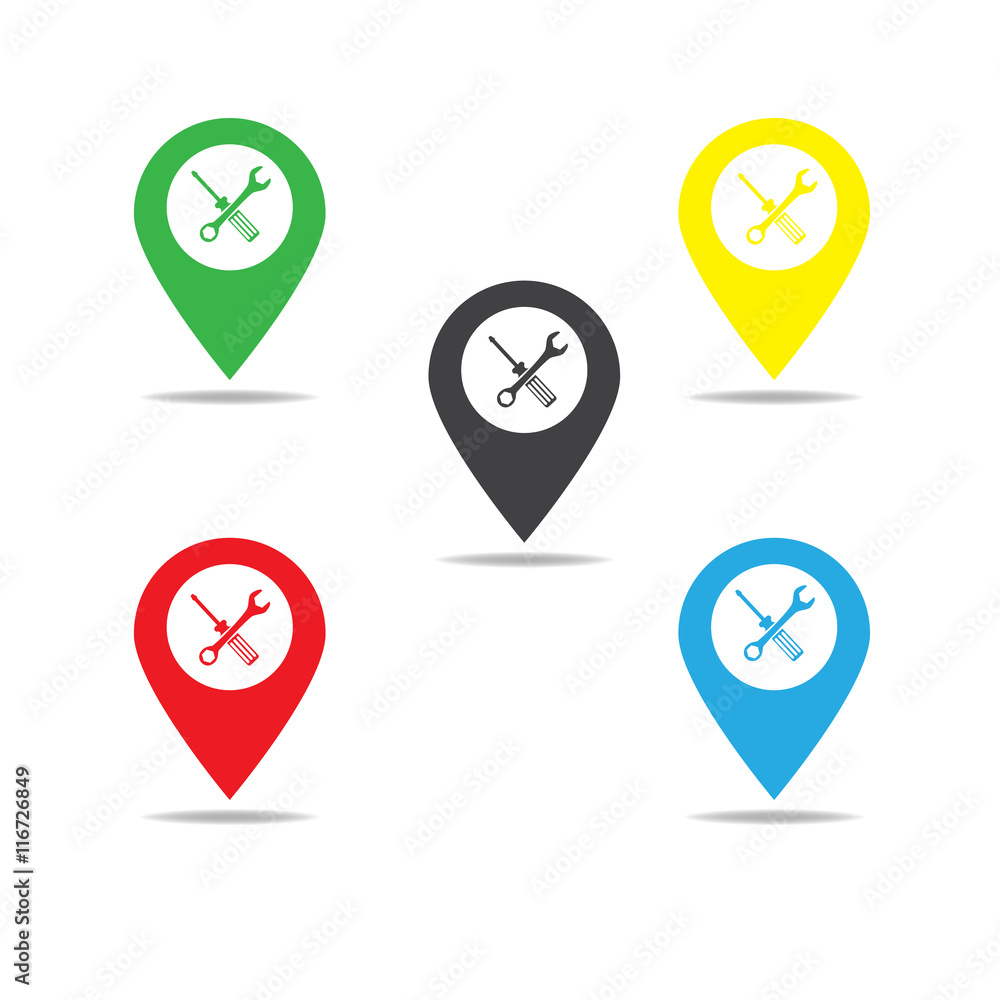 screwdriver and wrench on map pointer.vector illustration. screwdriver and wrench on map pointer.vector illustration.