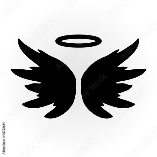 Abstract angel image. The wings and halo. Isolated object. Icon vector. Sketch.