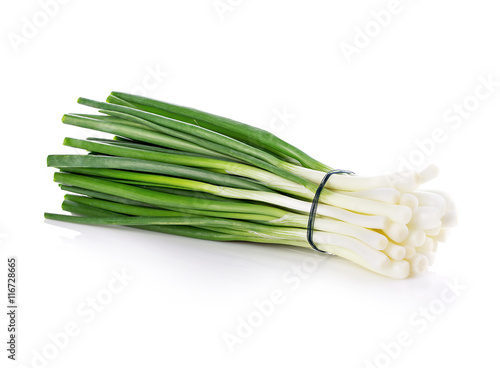 Green onion close-up isolated on a white background. Food concept.