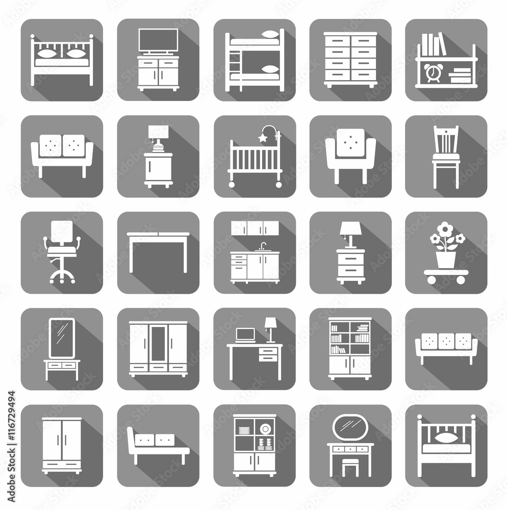 Furniture, icons, monochromatic, gray. Furniture, icons, monochromatic, gray.