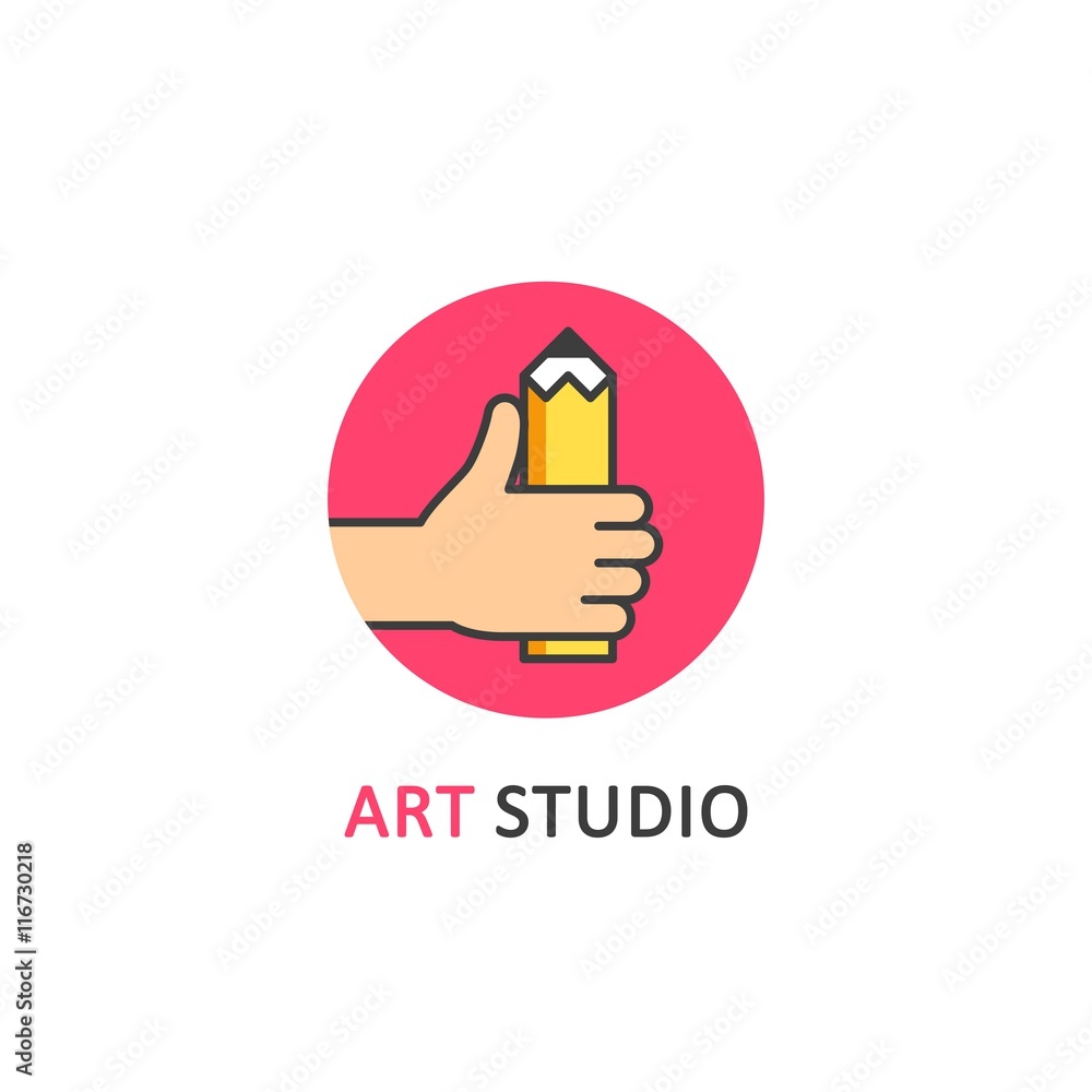 Art studio concept logo and label. Modern emblem vector design. Stock