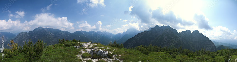 View from the peak of a mountain in Julian Alps, Italy
