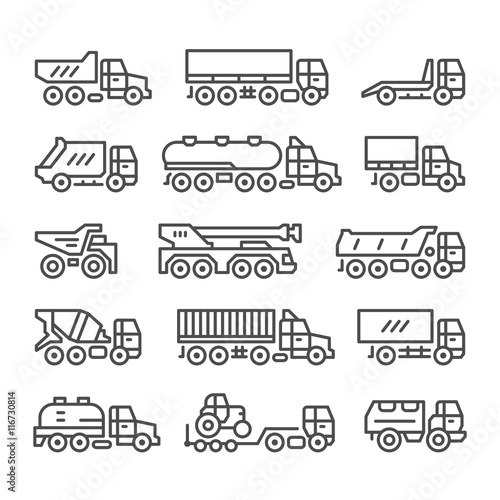 Set line icons of trucks