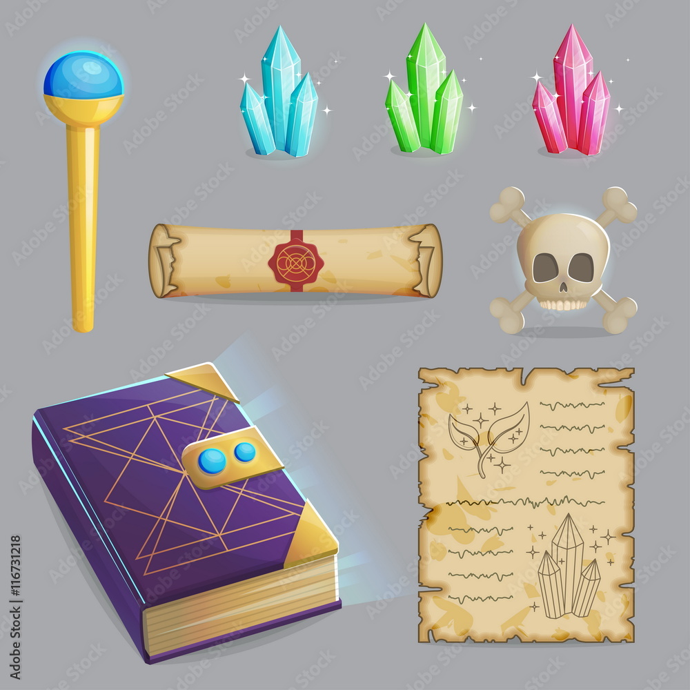 mikrobølgeovn Ideelt hinanden Collection of items to cast a magic spell. Wizard accessories for making  magical tricks, ancient book