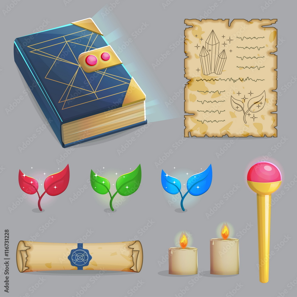 mikrobølgeovn Ideelt hinanden Collection of items to cast a magic spell. Wizard accessories for making  magical tricks, ancient book