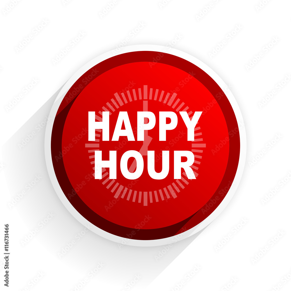 happy hour flat icon with shadow on white background, red modern design web element