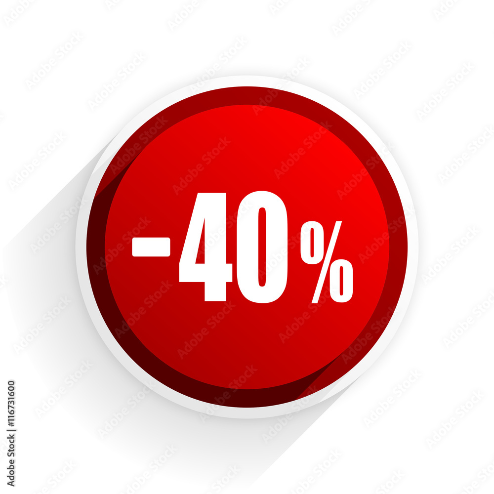 40 percent sale retail flat icon with shadow on white background, red modern design web element 40 percent sale retail flat icon with shadow on white background, red modern design web element