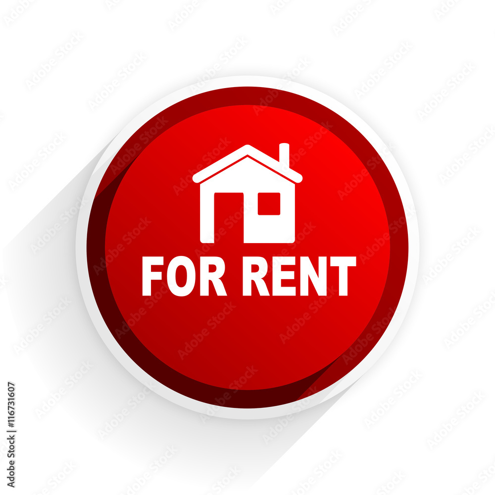 for rent flat icon with shadow on white background, red modern design web element for rent flat icon with shadow on white background, red modern design web element
