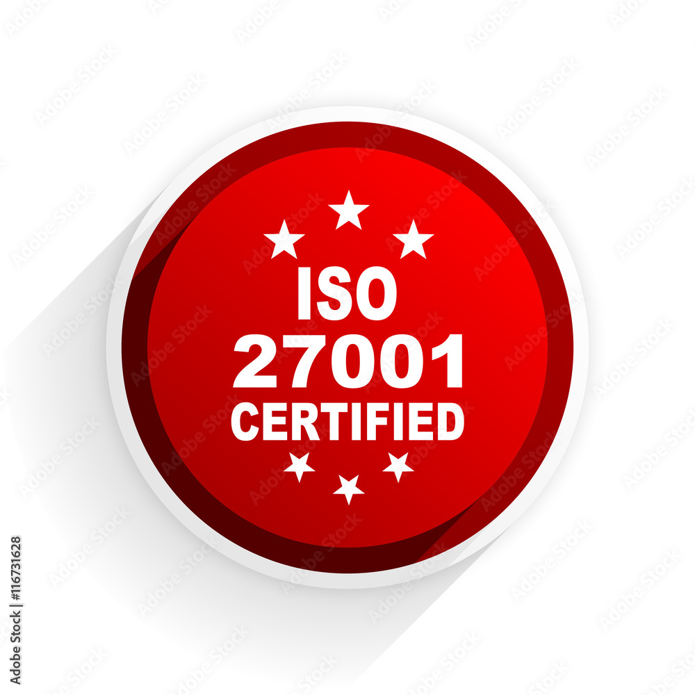 iso 27001 flat icon with shadow on white background, red modern design web element iso 27001 flat icon with shadow on white background, red modern design web element