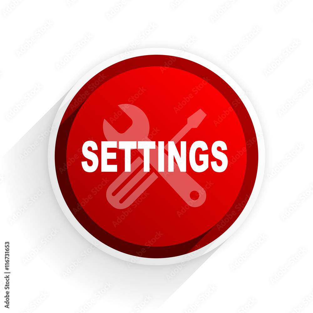 settings flat icon with shadow on white background, red modern design web element settings flat icon with shadow on white background, red modern design web element