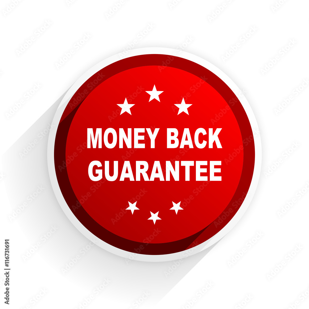 money back guarantee flat icon with shadow on white background, red modern design web element money back guarantee flat icon with shadow on white background, red modern design web element