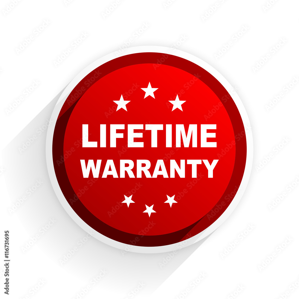 lifetime warranty flat icon with shadow on white background, red modern design web element lifetime warranty flat icon with shadow on white background, red modern design web element