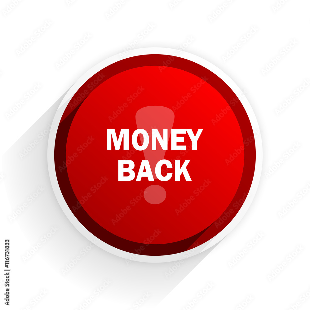 money back flat icon with shadow on white background, red modern design web element money back flat icon with shadow on white background, red modern design web element