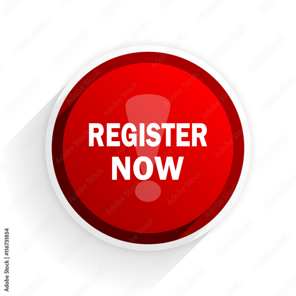 register now flat icon with shadow on white background, red modern design web element register now flat icon with shadow on white background, red modern design web element