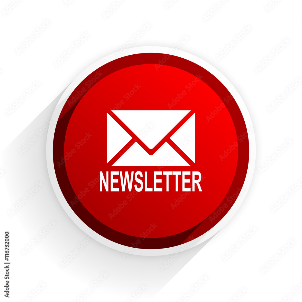 newsletter flat icon with shadow on white background, red modern design web element newsletter flat icon with shadow on white background, red modern design web element