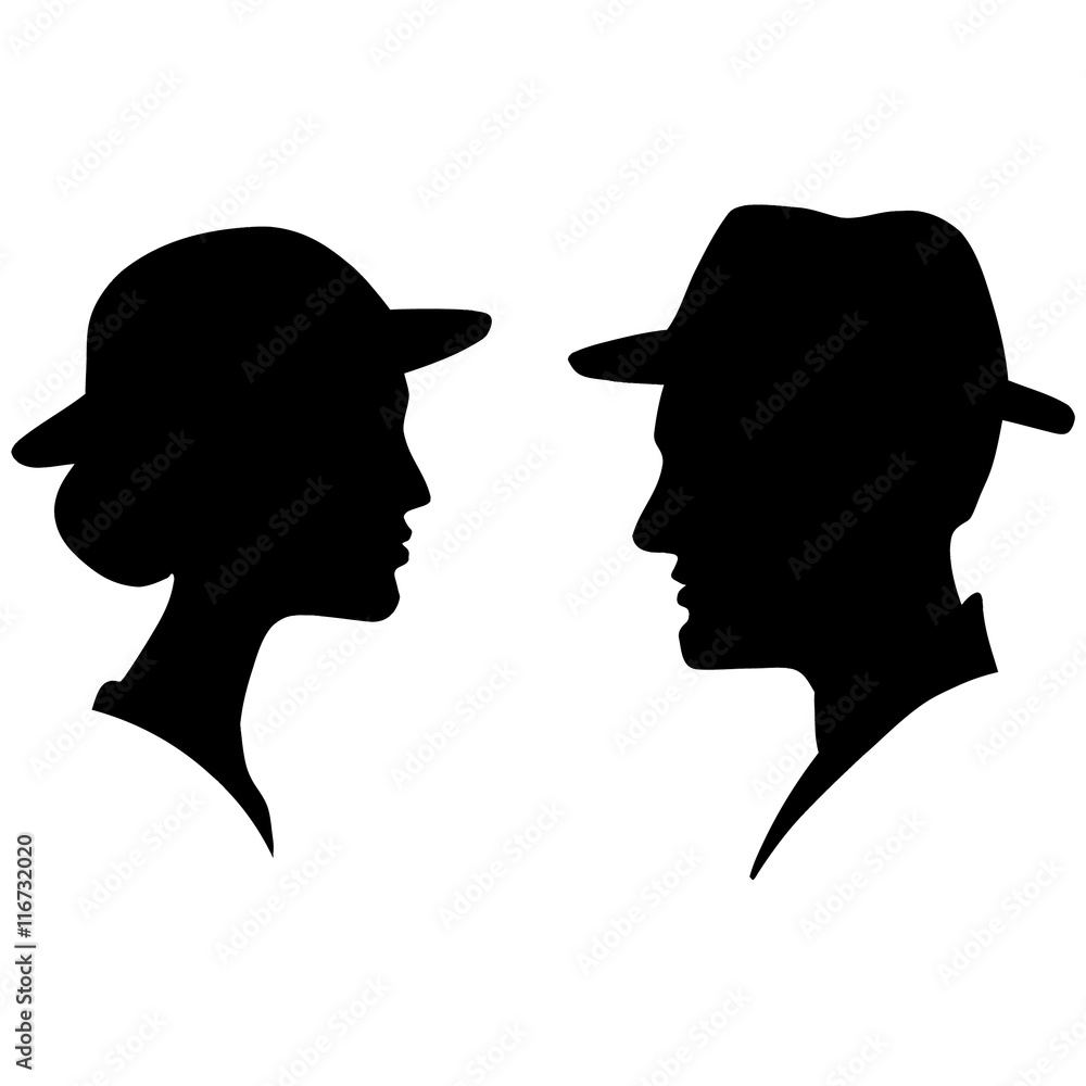 Silhouette of a head in profile. Man and woman