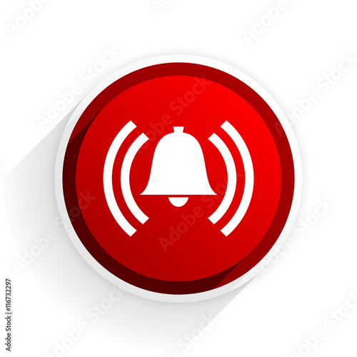 alarm flat icon with shadow on white background, red modern design web element