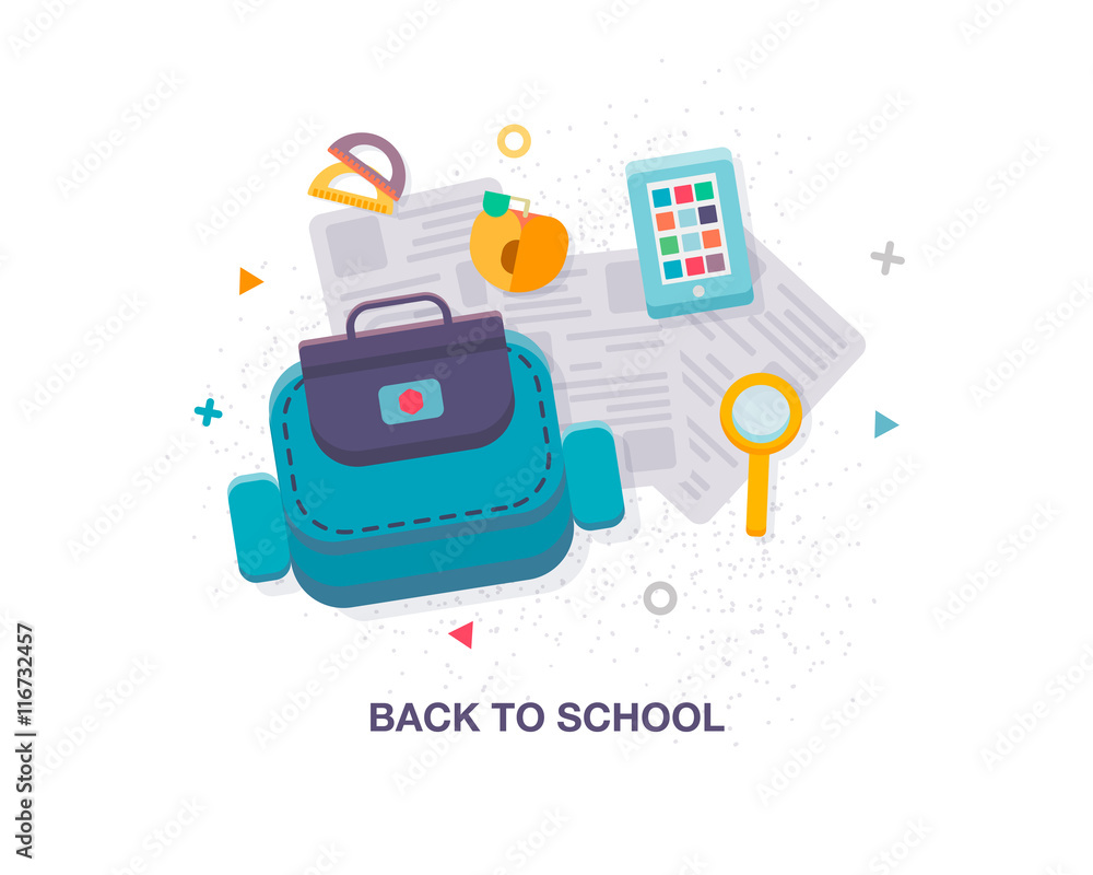 Back to school background with school supplies set, vector illustration ...